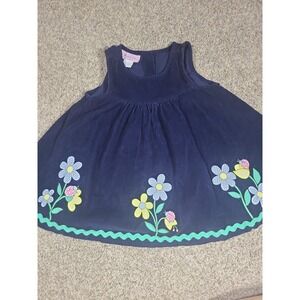 Navy Blue Corduroy Girls Dress 3T VGUC Florals Samara 90's Vintage